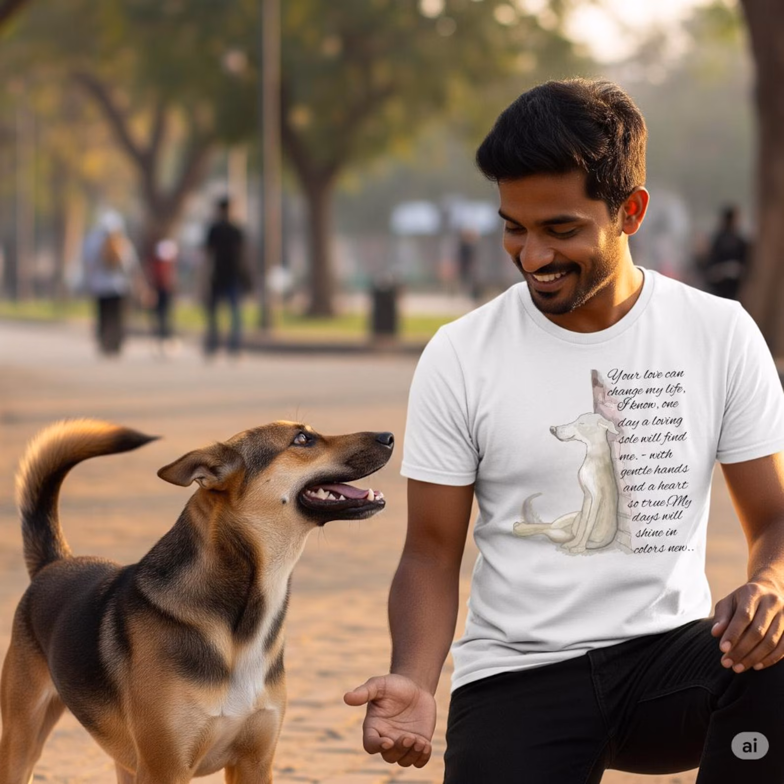 Indie Dog Waiting Graphic T-Shirt | Rescue Animal Lover Tee (100% Cotton)